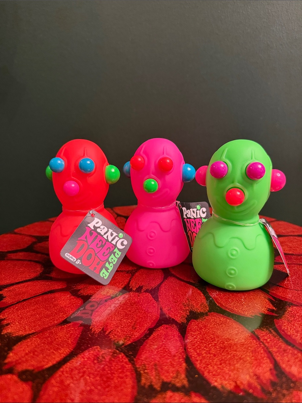 Needoh Panic Pete Set in Orange, Pink, & Green